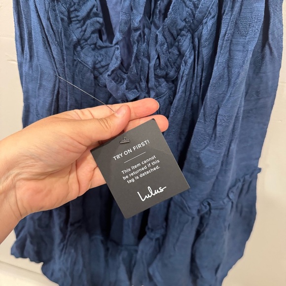 Lulu’s Pretty As a Picture Navy Blue Ruffle Halter Dress - Picture 11 of 12